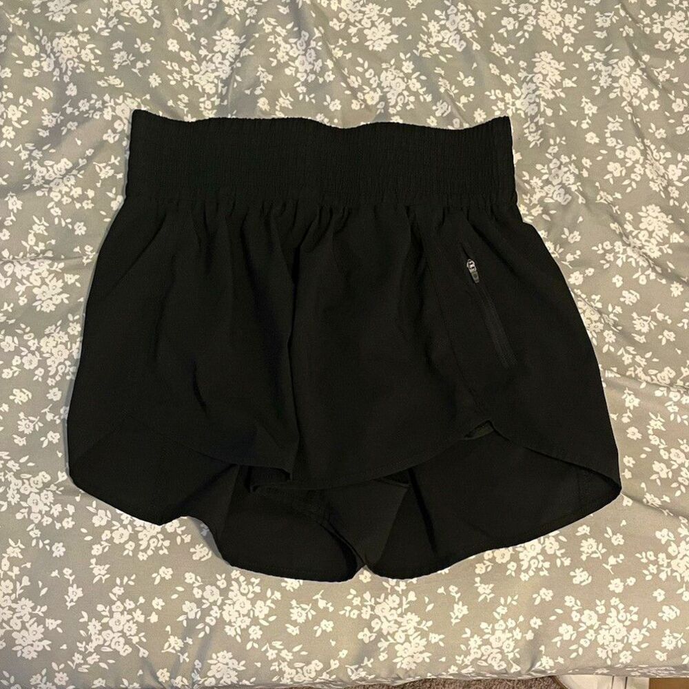 Beloforte Women's Black Athletic Shorts Smocked Waist Gym Running Activewear L